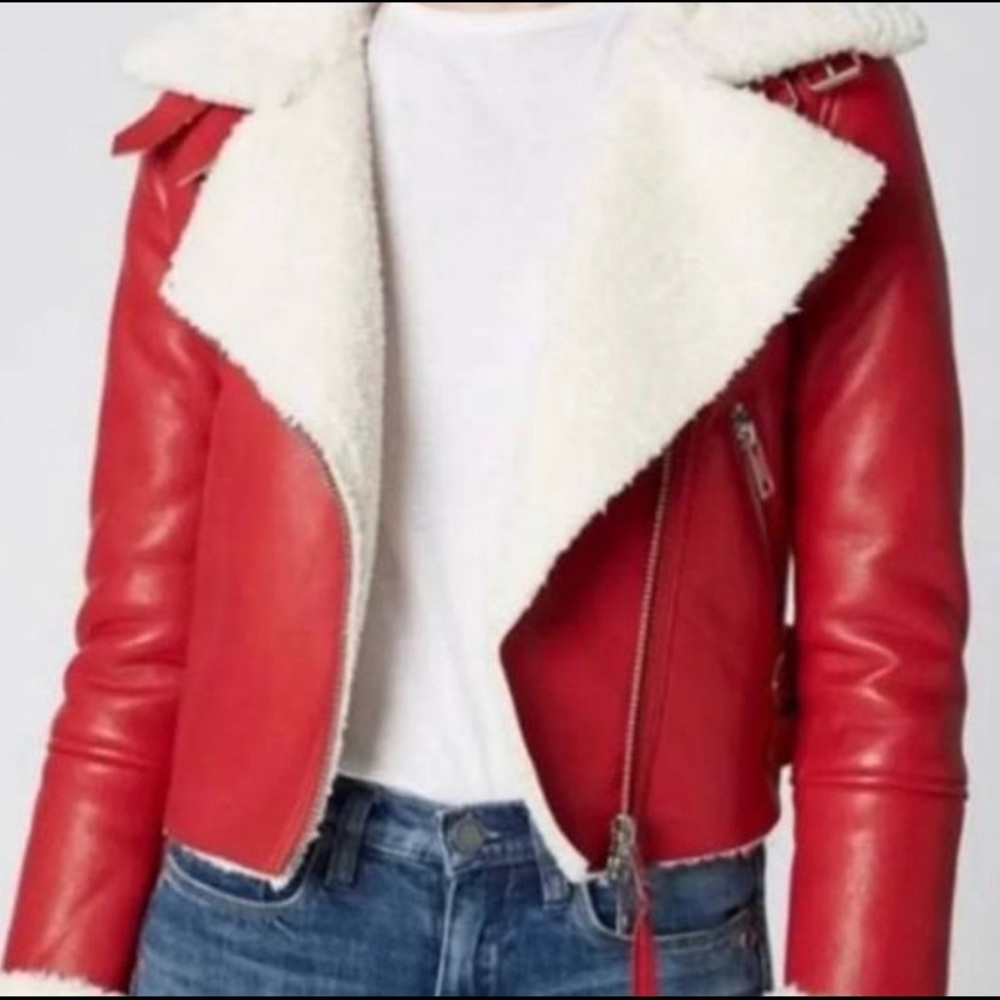 Blank NYC Red Vegan Leather Shearling Coat Small